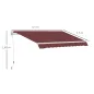Toldo Retráctil Manual 3,5x2,5 m con Ángulo Ajustable Manivela Estructura de Aluminio y Protección UPF30+ Rojo Vino