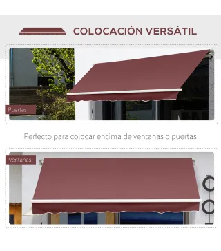 Toldo Retráctil Manual 3,5x2,5 m con Ángulo Ajustable Manivela Estructura de Aluminio y Protección UPF30+ Rojo Vino