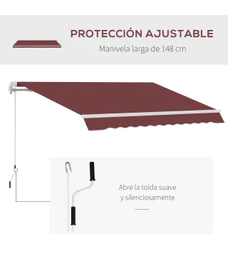Toldo Retráctil Manual 3,5x2,5 m con Ángulo Ajustable Manivela Estructura de Aluminio y Protección UPF30+ Rojo Vino