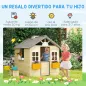Casita Infantil de Juegos Exterior para Niños de 3 -7 Años con Ventanas 2 Jardineras y 1 Banco 113x94x134,5 cm Natural
