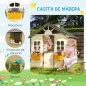 Casita Infantil de Juegos Exterior para Niños de 3 -7 Años con Ventanas 2 Jardineras y 1 Banco 113x94x134,5 cm Natural