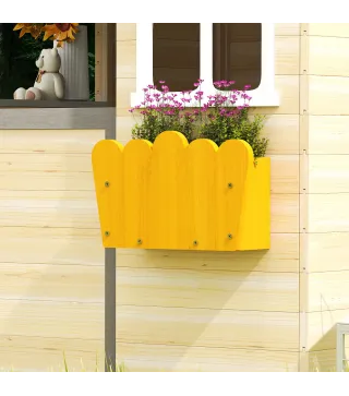 Casita Infantil de Juegos Exterior para Niños de 3 -7 Años con Ventanas 2 Jardineras y 1 Banco 113x94x134,5 cm Natural