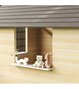 Casita Infantil de Juegos Exterior para Niños de 3 -7 Años con Ventanas 2 Jardineras y 1 Banco 113x94x134,5 cm Natural
