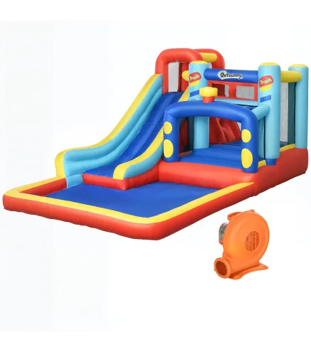 Castillo Inflable de 3-8 Años con Soplador Tobogán Trampolín Piscina Bolsa de Transporte 435x245x200 cm Multicolor