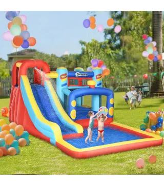 Castillo Inflable de 3-8 Años con Soplador Tobogán Trampolín Piscina Bolsa de Transporte 435x245x200 cm Multicolor