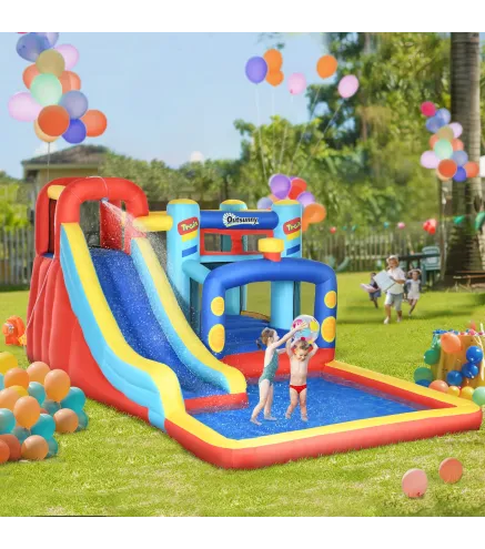 Castillo Inflable de 3-8 Años con Soplador Tobogán Trampolín Piscina Bolsa de Transporte 435x245x200 cm Multicolor