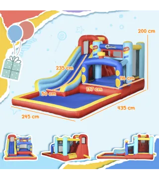 Castillo Inflable de 3-8 Años con Soplador Tobogán Trampolín Piscina Bolsa de Transporte 435x245x200 cm Multicolor