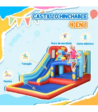 Castillo Inflable de 3-8 Años con Soplador Tobogán Trampolín Piscina Bolsa de Transporte 435x245x200 cm Multicolor