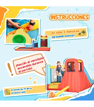Castillo Inflable de 3-8 Años con Soplador Tobogán Trampolín Piscina Bolsa de Transporte 435x245x200 cm Multicolor
