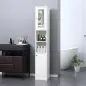 Armario Alto para Baño con Espejo Mueble Columna de Baño Madera con 2 Estantes Abiertos 2 Puertas y Baldas Interiores Ajustables