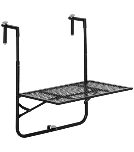Mesa Colgante para Balcón Plegable de Metal con Altura Ajustable en 4 Niveles Carga 10 kg 60x60x57-72 cm Negro