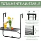 Mesa Colgante para Balcón Plegable de Metal con Altura Ajustable en 4 Niveles Carga 10 kg 60x60x57-72 cm Negro