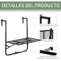 Mesa Colgante para Balcón Plegable de Metal con Altura Ajustable en 4 Niveles Carga 10 kg 60x60x57-72 cm Negro