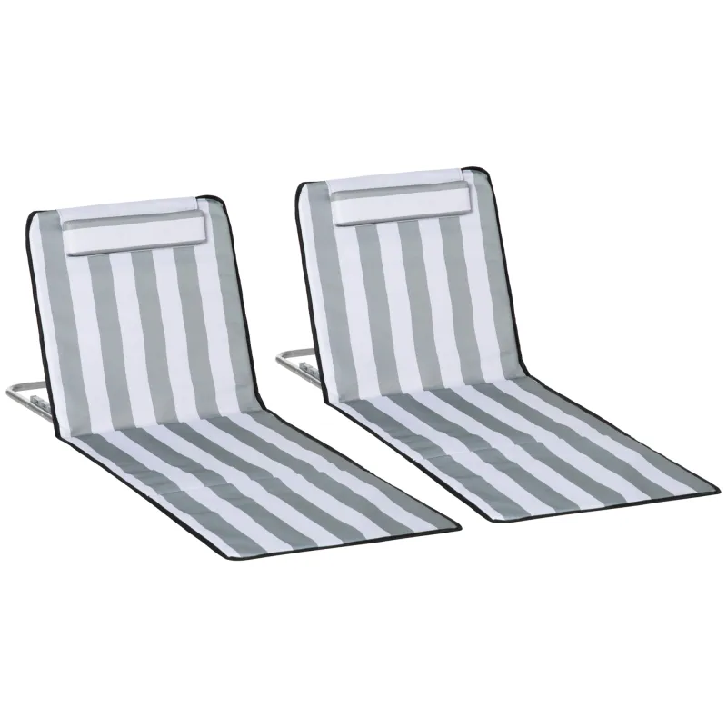 Conjunto de 2 Esterillas con Respaldo Reclinable Reposacabezas y Bolsa de Transporte 134x48x33-43 cm Blanco y Gris