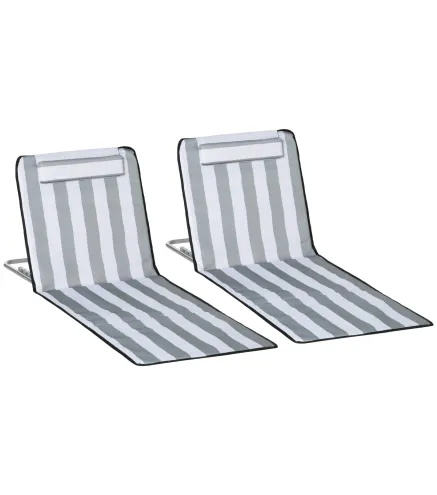 Conjunto de 2 Esterillas con Respaldo Reclinable Reposacabezas y Bolsa de Transporte 134x48x33-43 cm Blanco y Gris