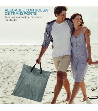 Conjunto de 2 Esterillas con Respaldo Reclinable Reposacabezas y Bolsa de Transporte 134x48x33-43 cm Blanco y Gris