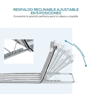 Conjunto de 2 Esterillas con Respaldo Reclinable Reposacabezas y Bolsa de Transporte 134x48x33-43 cm Blanco y Gris