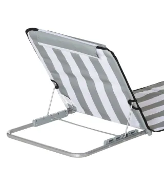 Conjunto de 2 Esterillas con Respaldo Reclinable Reposacabezas y Bolsa de Transporte 134x48x33-43 cm Blanco y Gris