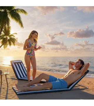 Conjunto de 2 Esterillas con Respaldo Reclinable Reposacabezas y Bolsa de Transporte 134x48x33-43 cm Blanco y Azul