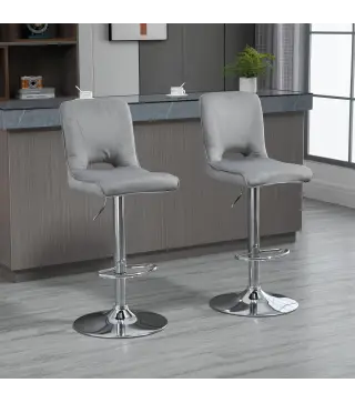 Conjunto de 2 Taburetes de Bar Sillas Altas Modernas con Altura Regulable y Asiento Giratoria 41x51x97-117 cm Gris