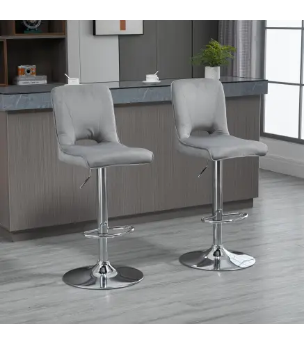 Conjunto de 2 Taburetes de Bar Sillas Altas Modernas con Altura Regulable y Asiento Giratoria 41x51x97-117 cm Gris