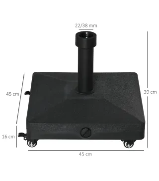 Base de Sombrilla con 4 Ruedas Bloqueables Soporte de Parasol Rellenable de Arena 18 kg o Agua 16 kg para Jardín Patio Terraza 4