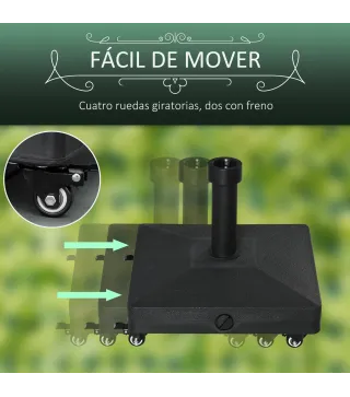 Base de Sombrilla con 4 Ruedas Bloqueables Soporte de Parasol Rellenable de Arena 18 kg o Agua 16 kg para Jardín Patio Terraza 4