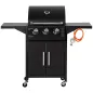 Barbacoa de Gas con 3 Quemadores 8,7 KW con 2 Mesas Laterales Armario de 2 Puertas 4 Ruedas y Frenos 121x55x109 cm Negro Barbacoa de Gas con 3 Quemadores 8,7 KW con 2 Mesas Laterales Armario de 2 Puertas 4 Ruedas y Frenos 121x55x109 cm Negro