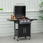 Barbacoa de Gas con 3 Quemadores 8,7 KW con 2 Mesas Laterales Armario de 2 Puertas 4 Ruedas y Frenos 121x55x109 cm Negro