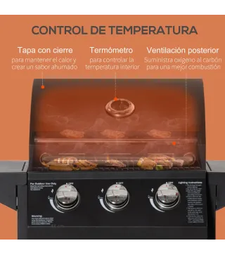 Barbacoa de Gas con 3 Quemadores 8,7 KW con 2 Mesas Laterales Armario de 2 Puertas 4 Ruedas y Frenos 121x55x109 cm Negro