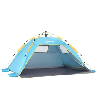 Carpa de Playa Pop-up para 1-2 Personas con 2 Accesos y 2 Ventanas y Bolsa de Transporte 220x173x120 cm Azul Claro