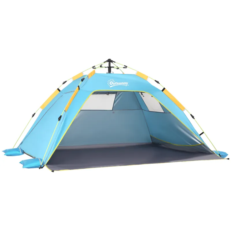 Carpa de Playa Pop-up para 1-2 Personas con 2 Accesos y 2 Ventanas y Bolsa de Transporte 220x173x120 cm Azul Claro