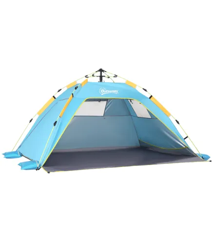 Carpa de Playa Pop-up para 1-2 Personas con 2 Accesos y 2 Ventanas y Bolsa de Transporte 220x173x120 cm Azul Claro