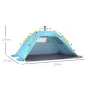Carpa de Playa Pop-up para 1-2 Personas con 2 Accesos y 2 Ventanas y Bolsa de Transporte 220x173x120 cm Azul Claro