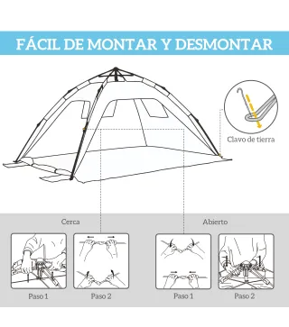 Carpa de Playa Pop-up para 1-2 Personas con 2 Accesos y 2 Ventanas y Bolsa de Transporte 220x173x120 cm Azul Claro