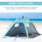 Carpa de Playa Pop-up para 1-2 Personas con 2 Accesos y 2 Ventanas y Bolsa de Transporte 220x173x120 cm Azul Claro