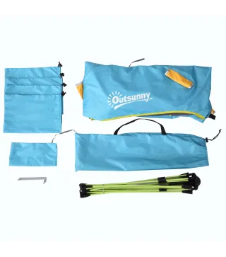 Carpa de Playa Pop-up para 1-2 Personas con 2 Accesos y 2 Ventanas y Bolsa de Transporte 220x173x120 cm Azul Claro