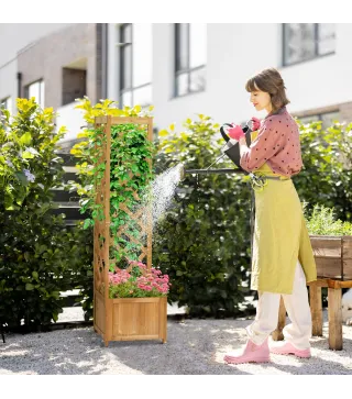 Jardinera con Enrejado de Madera para Trepadoras Plantas Flores Decoración en Esquinas 40x40x145 cm Natural