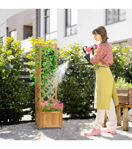 Jardinera con Enrejado de Madera para Trepadoras Plantas Flores Decoración en Esquinas 40x40x145 cm Natural
