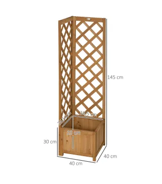 Jardinera con Enrejado de Madera para Trepadoras Plantas Flores Decoración en Esquinas 40x40x145 cm Natural