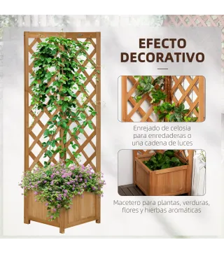 Jardinera con Enrejado de Madera para Trepadoras Plantas Flores Decoración en Esquinas 40x40x145 cm Natural