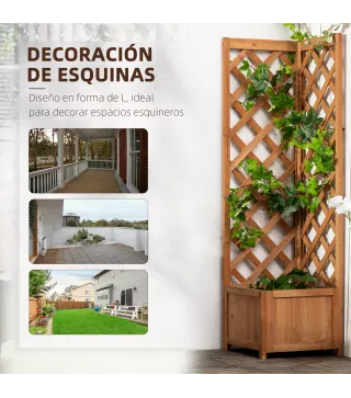 Jardinera con Enrejado de Madera para Trepadoras Plantas Flores Decoración en Esquinas 40x40x145 cm Natural