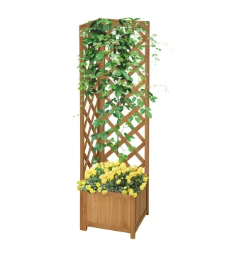 Jardinera con Enrejado de Madera para Trepadoras Plantas Flores Decoración en Esquinas 40x40x145 cm Natural