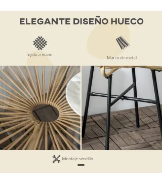 Mesa Auxiliar de Ratán Sintético Redonda para Exteriores con Encimera de Vidrio Templado Ø50x50 cm Beige