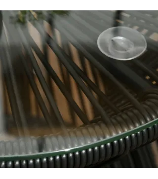 Mesa de Jardín de Ratán Sintético Redonda con Encimera de Cristal y Marco de Metal Carga 30 kg Ø40x42 cm Negro