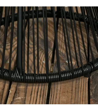 Mesa de Jardín de Ratán Sintético Redonda con Encimera de Cristal y Marco de Metal Carga 30 kg Ø40x42 cm Negro