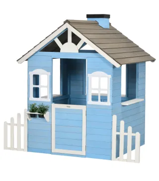 Casita Infantil de Madera Casa de Juegos Exterior para Niños de 3-7 Años 51x112,5x142 cm Azul