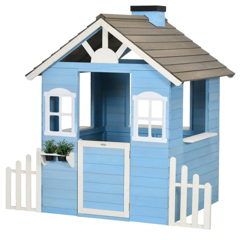Casita Infantil de Madera Casa de Juegos Exterior para Niños de 3-7 Años 51x112,5x142 cm Azul