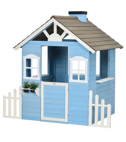 Casita Infantil de Madera Casa de Juegos Exterior para Niños de 3-7 Años 51x112,5x142 cm Azul