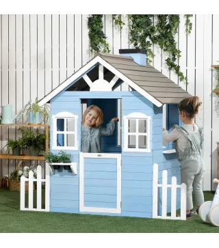 Casita Infantil de Madera Casa de Juegos Exterior para Niños de 3-7 Años 51x112,5x142 cm Azul